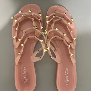 Sophia Bucci Blush Pink Jelly Sandals Gold Studded Slides Women’s Size 7
